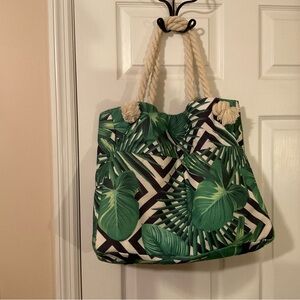 Tropical Green Leaf Beach Bag